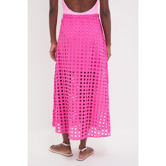 TUCKERNUCK Hot Pink Cotton Eyelet Eve Skirt Size S NWT Retail $148 Tuckernuck - Picture 2 of 8